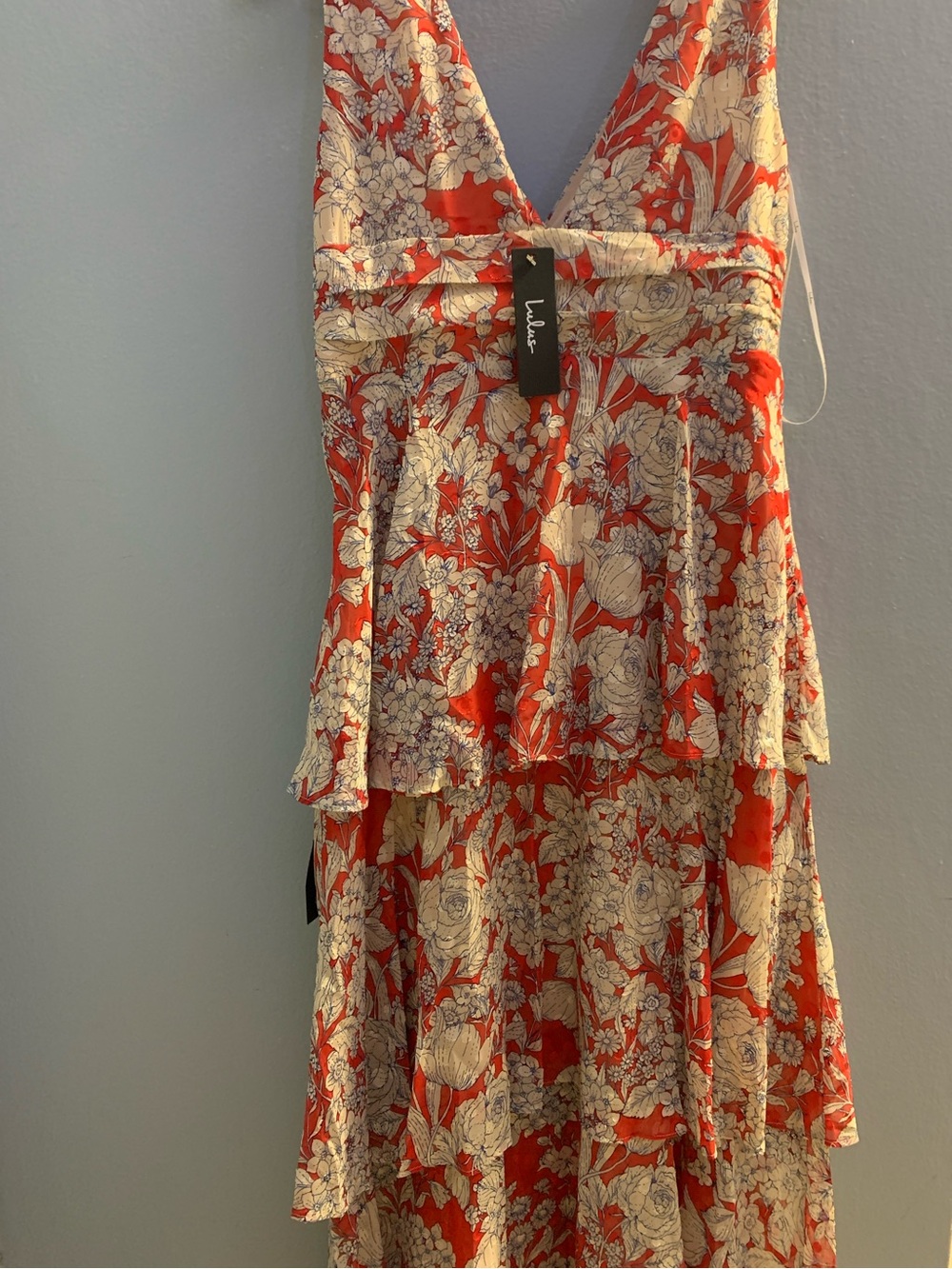 Lulus Tier Comes the Sun Red Floral Print Tiered Midi Dress